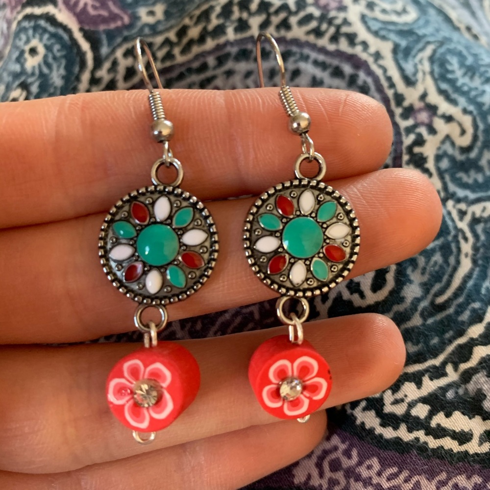 Handmade geometric mosaic dangle drop